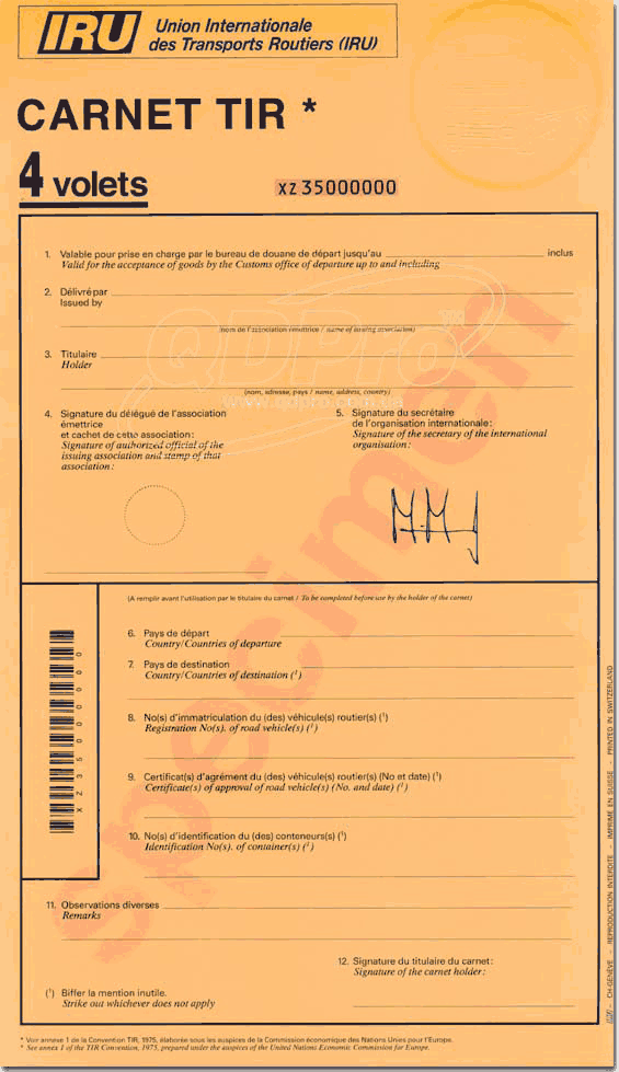 CARNET TIR (книжка МДП)